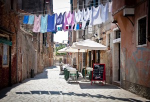 Intimacy under the Wires, Laundry, Venice, Italy, Travel