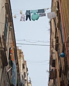 Intimacy under the wires, laundry, Italy, Naples, Napoli