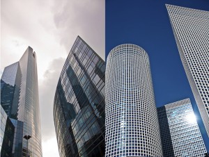 Tel Aviv vs Paris, Business Center, Azrieli Towers, business district of La Défense.